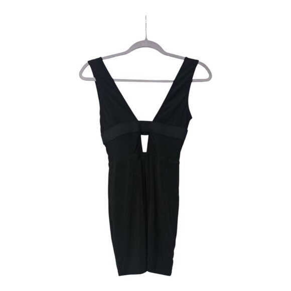 White Fox Mini Dress Womens M Sleeveless Plunge Keyhole Backless Solid Black - Picture 1 of 10